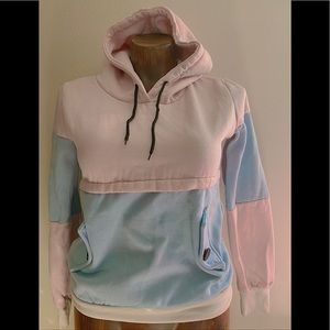Pink and blue patchwork hoodie